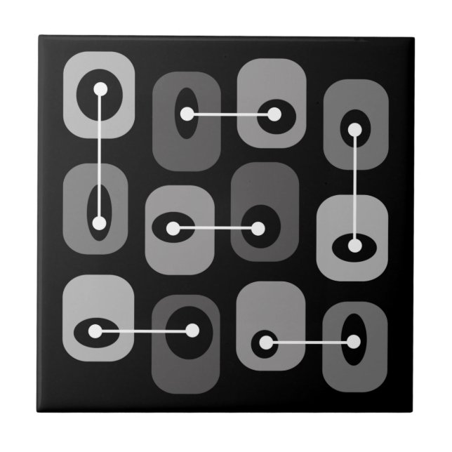 Abstract Squishy Cubes Black Silver Ceramic Tile (Front)