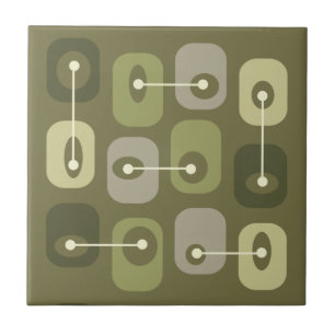 Abstract Squishy Cubes Olive Green Ceramic Tile