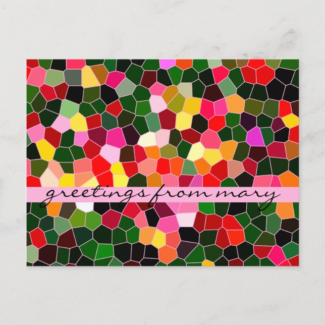 Abstract Stained Glass Colorful Green Pink Mosaic Postcard (Front)