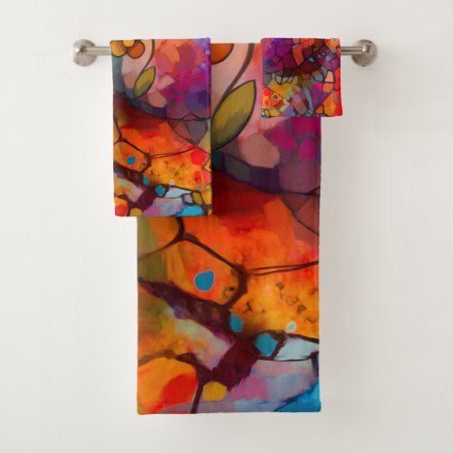 Abstract stained glass contemporary painting bath towel set