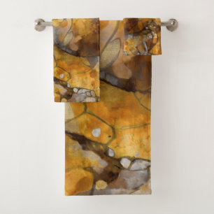 Abstract, stained glass, contemporary painting bath towel set