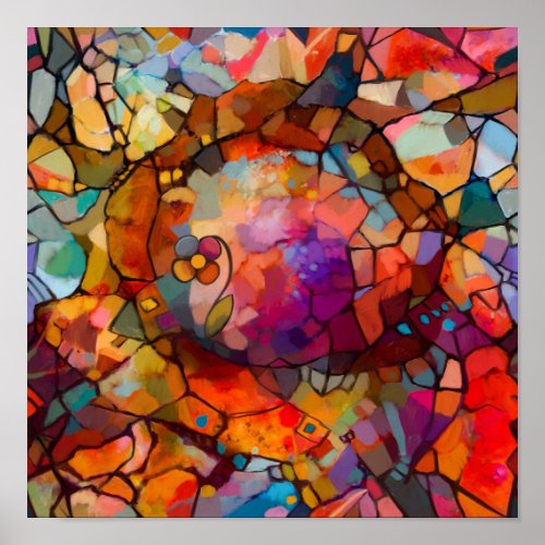 Abstract stained glass contemporary painting poster