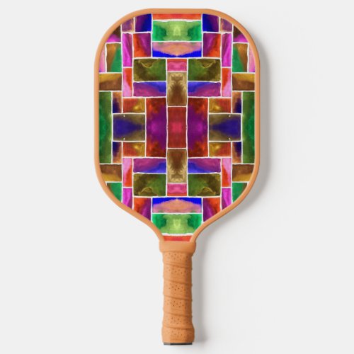 Abstract stained glass pattern pickleball paddle