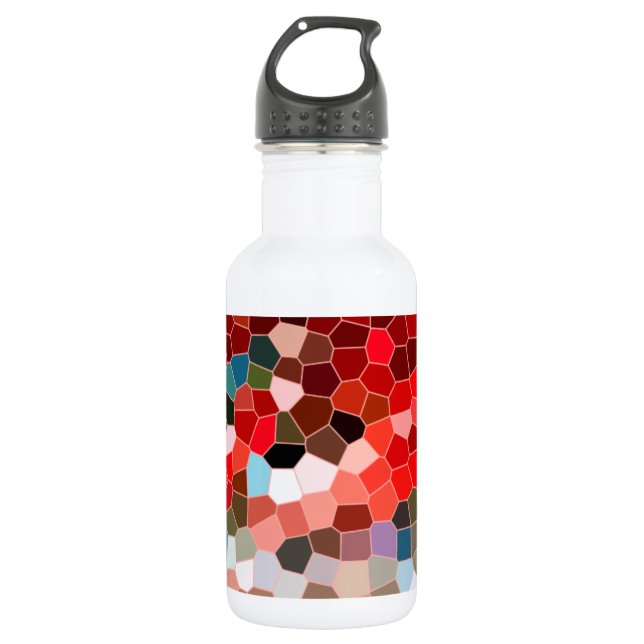 Abstract Stained Glass Red Burgundy Brown Mosaic Water Bottle (Front)