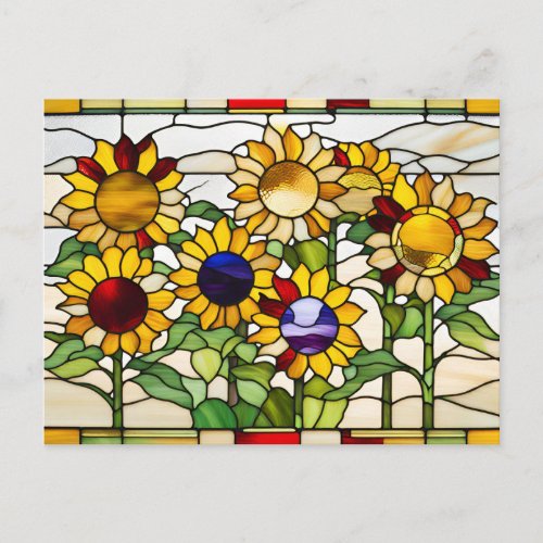 Abstract Stained Glass Sunflowers  Postcard