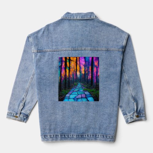 Abstract Stained Glass Winding Through the Forest  Denim Jacket