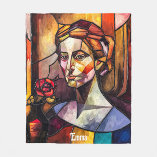 Abstract Stained Glass Woman Portrait Fleece Blanket