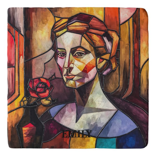 Abstract Stained Glass Woman Trivet (Front)