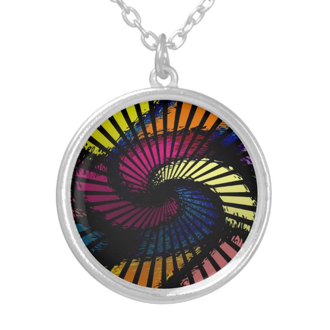 Abstract Stair Twist Silver Plated Necklace (Front)