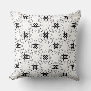Abstract Star and Circle Black and White Pattern Throw Pillow