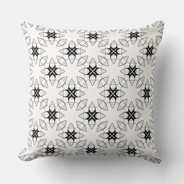 Abstract Star and Circle Black and White Pattern Throw Pillow (Front)