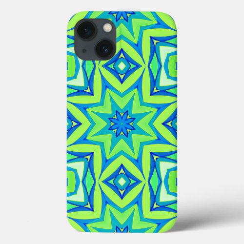 Abstract Star Geometric _ Lime Green and Blue iPhone 13 Case