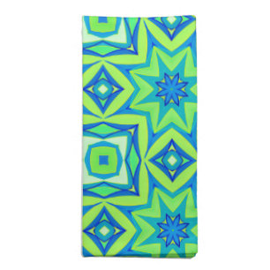 Abstract Star Geometric - Lime Green and Blue Cloth Napkin