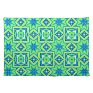 Abstract Star Geometric - Lime Green and Blue Cloth Placemat
