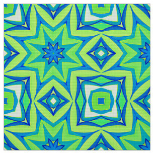 Abstract Star Geometric - Lime Green and Blue Fabric