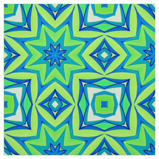 Abstract Star Geometric - Lime Green and Blue  Fabric