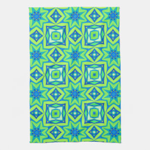 Abstract Star Geometric - Lime Green and Blue  Kitchen Towel