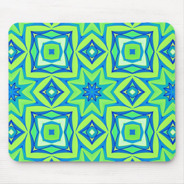 Abstract Star Geometric - Lime Green and Blue Mouse Pad (Front)