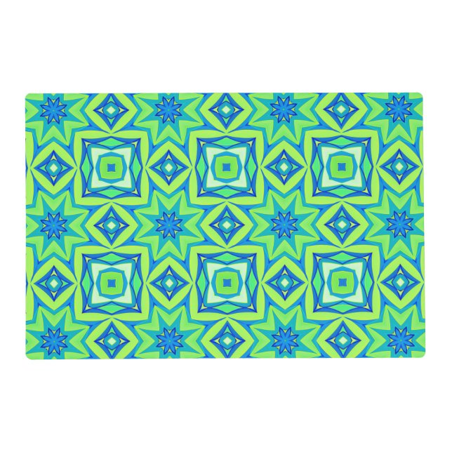 Abstract Star Geometric - Lime Green and Blue Placemat (Front)