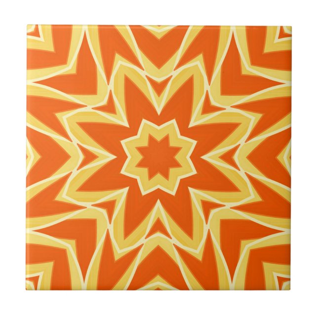 Abstract Star Geometric - Orange and Gold  Ceramic Tile (Front)