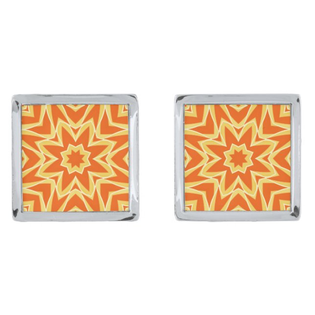 Abstract Star Geometric - Orange and Gold  Cufflinks (Front)
