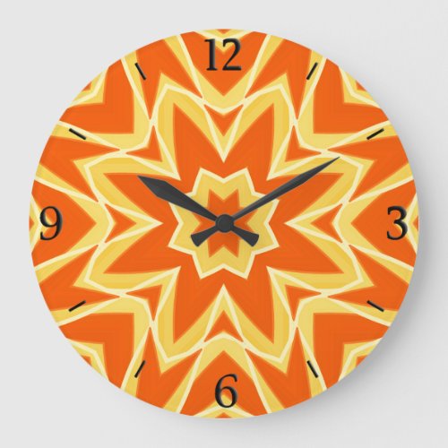 Abstract Star Geometric _ Orange and Gold  Large Clock