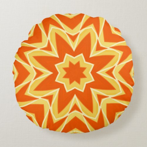 Abstract Star Geometric _ Orange and Gold  Round Pillow