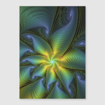 Abstract Star, Shiny Blue Green Golden Fractal Art