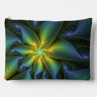 Abstract Star, Shiny Blue Green Golden Fractal Art