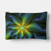 Abstract Star, Shiny Blue Green Golden Fractal Art