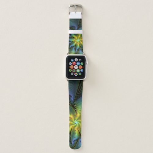 Abstract Star Shiny Blue Green Golden Fractal Art Apple Watch Band