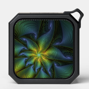 Abstract Star, Shiny Blue Green Golden Fractal Art Bluetooth Speaker