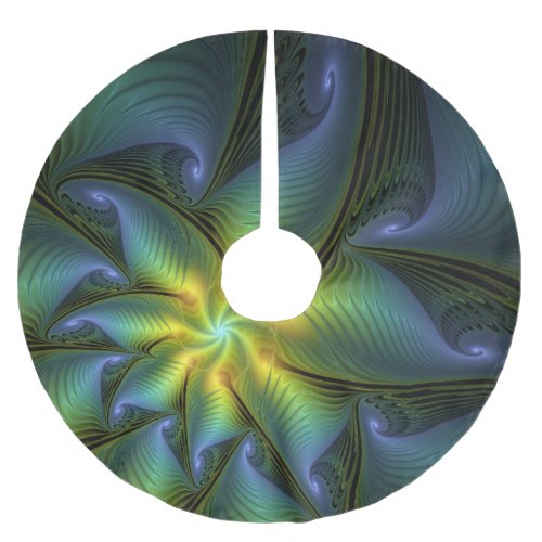 Abstract Star Shiny Blue Green Golden Fractal Art Brushed Polyester Tree Skirt