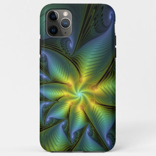 Abstract Star, Shiny Blue Green Golden Fractal Art iPhone 11 Pro Max Case