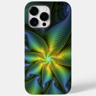 Abstract Star, Shiny Blue Green Golden Fractal Art Case-Mate iPhone 14 Pro Max Case