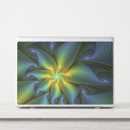 Abstract Star Shiny Blue Green Golden Fractal Art HP Laptop Skin