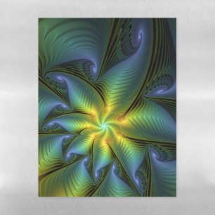 Abstract Star, Shiny Blue Green Golden Fractal Art Magnetic Dry Erase Sheet