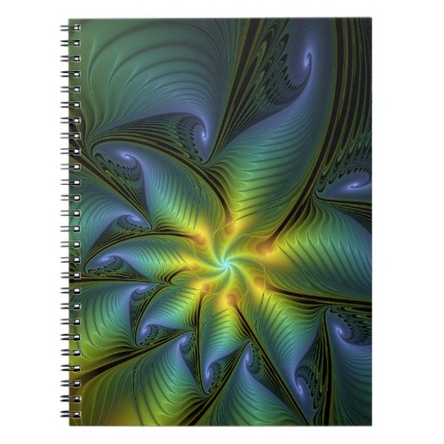 Abstract Star Shiny Blue Green Golden Fractal Art Notebook