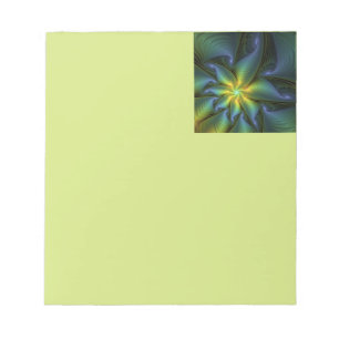 Abstract Star, Shiny Blue Green Golden Fractal Art Notepad