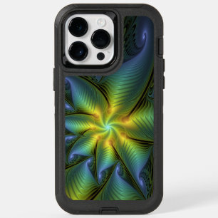 Abstract Star, Shiny Blue Green Golden Fractal Art OtterBox iPhone 14 Pro Max Case