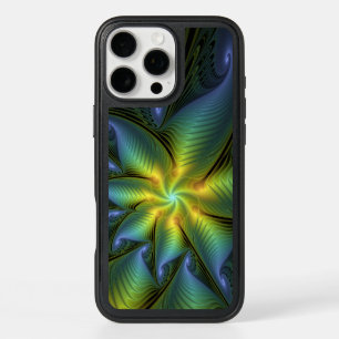 Abstract Star, Shiny Blue Green Golden Fractal Art iPhone 16 Pro Max Case