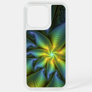 Abstract Star, Shiny Blue Green Golden Fractal Art iPhone 15 Pro Max Case