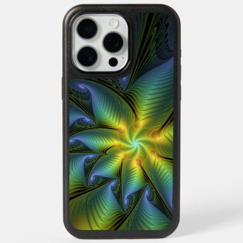 Abstract Star Shiny Blue Green Golden Fractal Art iPhone 15 Pro Max Case