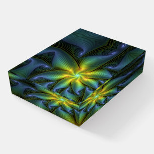 Abstract Star, Shiny Blue Green Golden Fractal Art Paperweight