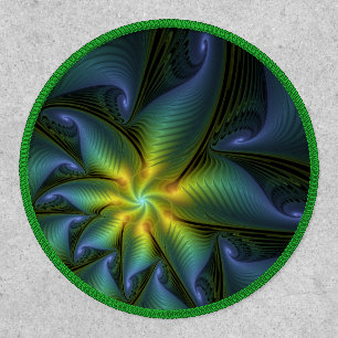 Abstract Star, Shiny Blue Green Golden Fractal Art Patch