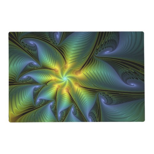 Abstract Star Shiny Blue Green Golden Fractal Art Placemat