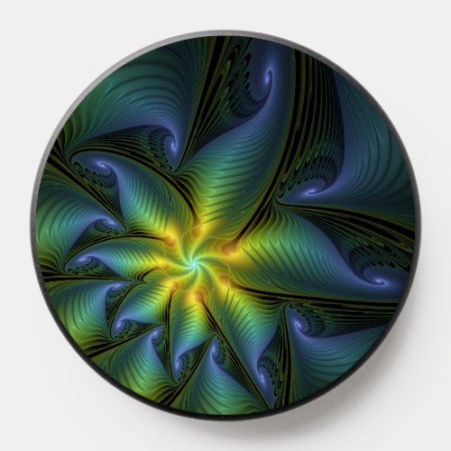 Abstract Star Shiny Blue Green Golden Fractal Art PopSocket