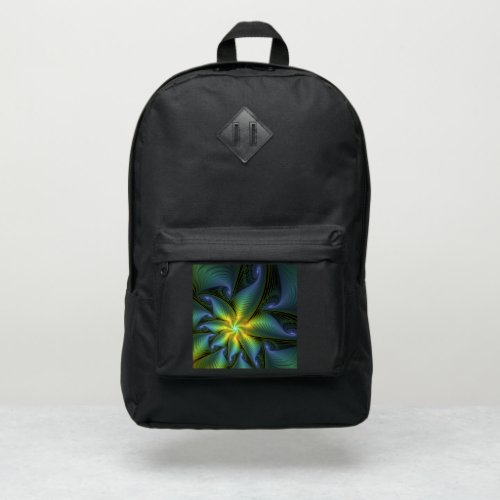 Abstract Star Shiny Blue Green Golden Fractal Art Port Authority Backpack