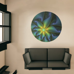 Abstract Star, Shiny Blue Green Golden Fractal Art Rug