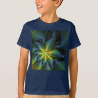 Abstract Star, Shiny Blue Green Golden Fractal Art